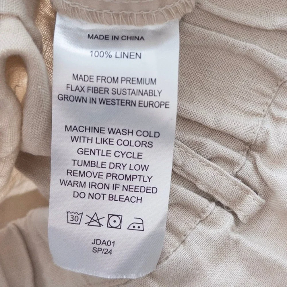 Quince Womens 100% Linen Pants M Beige Relaxed Straight Leg Coastal Minimalist
